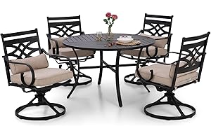 SOPHIA & WILLIAM Sophia and William Swivel Patio Dining Set for 4, Outdoor Table and Chairs, Removable Seat Cushions, Black 42" Round Patio Dining Table