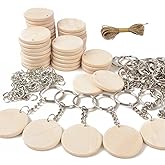Happyay 30Pcs Natural Wood Slices, 1.5 inch Unfinished Wood Sign, Unfinished Predrilled Log Discs Wooden Circles with 30 pcs Key Rings for DIY Crafts Christmas Decorations Ornaments