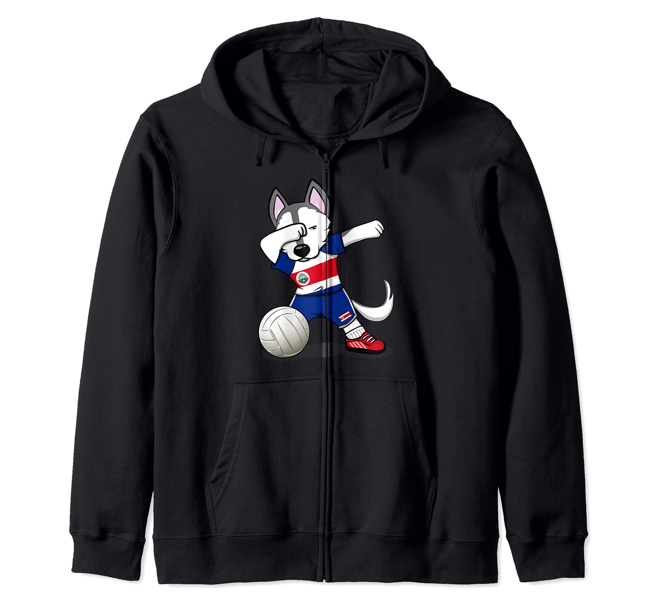 Dabbing Husky Dog Costa Rica Volleyball Fans Jersey Flag Zip Hoodie