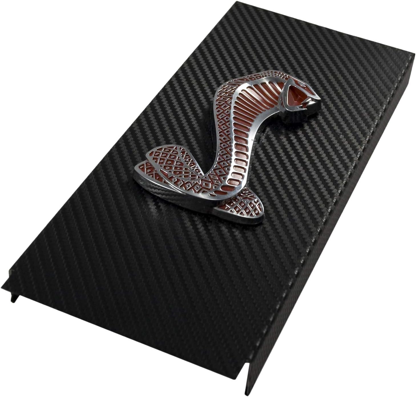 Carbon Fiber Engine Fuse Box Cover with Red Snake Emblem
