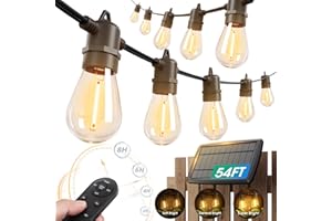 KYY 54FT Solar String Lights Outdoor Waterproof with USB Charging & Remote, Dimmable & Timable, Solar Powered Patio Lights with LED Shatterproof Bulbs for Deck Backyard Porch Garden Camping
