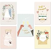 Wedding Cards for the Bride and Groom with Envelopes 5”x7”, Pack of 10 Assorted Cards, Blank Notes for Wedding Congratulations Card Bridal Showers Engagement Parties, Chic Designs with Real Gold Foil