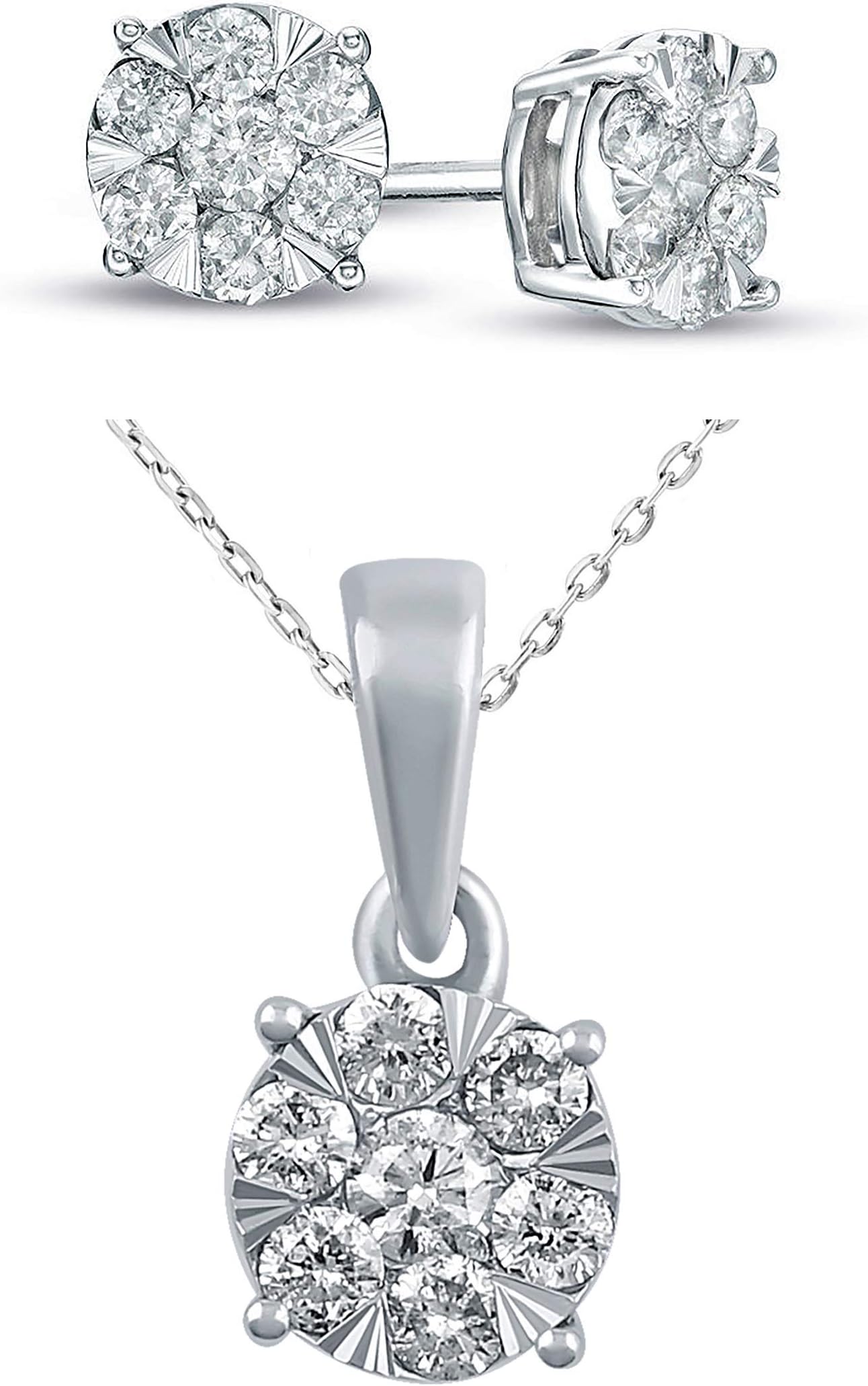 Natural Diamond 1/4CT Stud Earrings and Pendant Box Set in 10K White Gold
