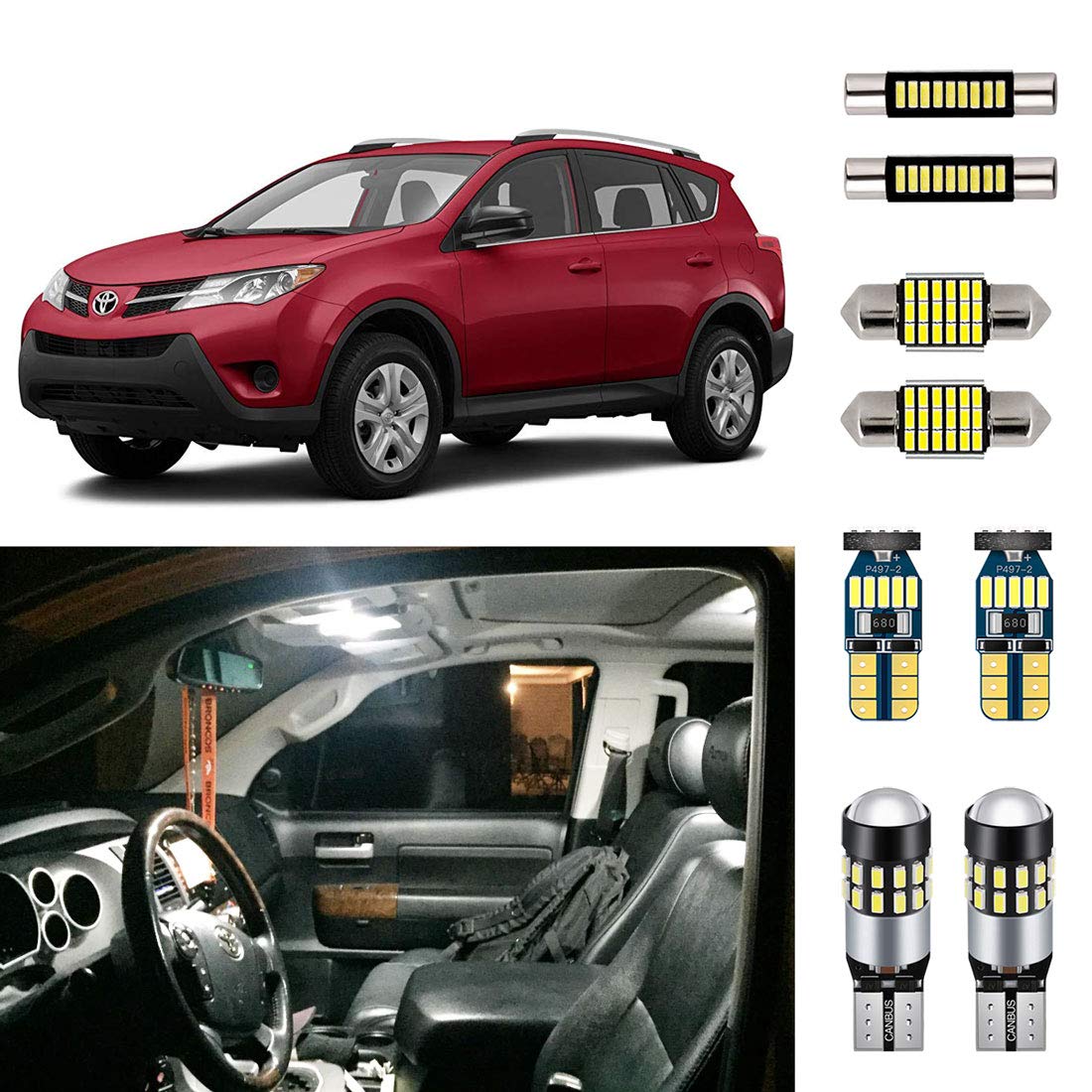Super Bright 6000K White LED Interior Light Bulbs Kit Package for 2013 2014 2015 Toyota RAV4 + Install
