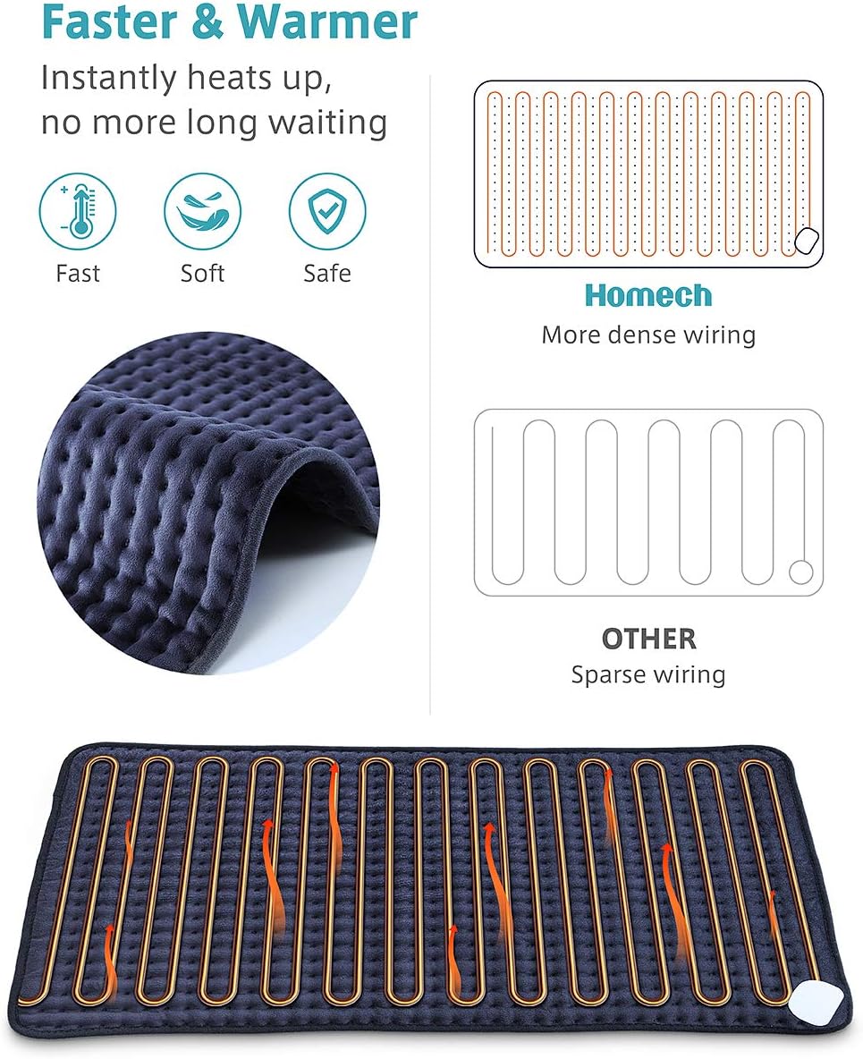 Homech Heating Pad for Back Pain and Cramps - XXX-Large [33 x 17 Inch] Ultra-Soft Heat Pad with Dry & Moist Heat Therapy, 6 Temperature Settings, Auto Shut-Off: Health & Personal Care