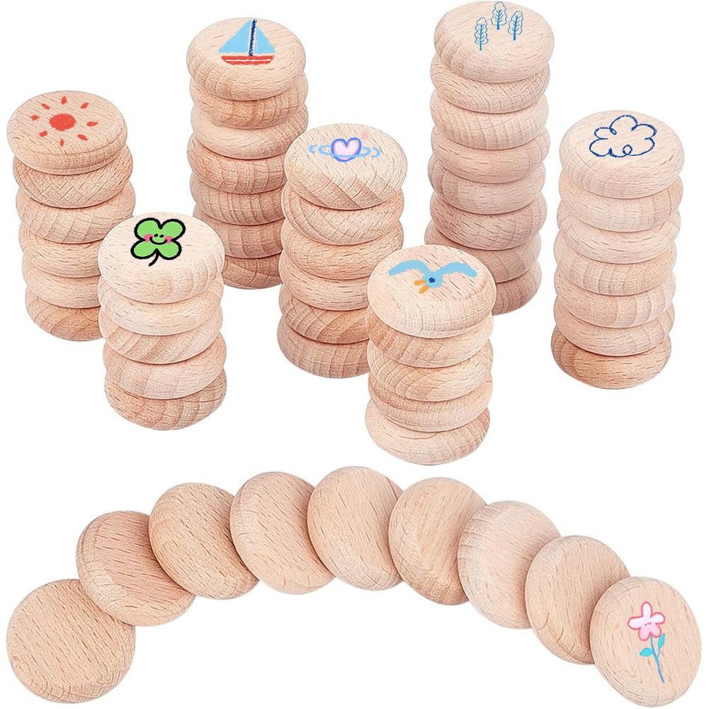 NBEADS 100 Pcs Beech Wooden Round Pieces, 2.5cm Unfinished Wood Circles Round Slices Wooden Cutouts Ornaments for DIY Crafts Painting Wedding and Home Decoration, 8mm Thick