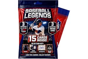 Baseball Card Legends Pack – 15 Cards Inside | 3 Guaranteed Stars or Hall of Famers + 3 Vintage Cards | Possible Rookies, Aut