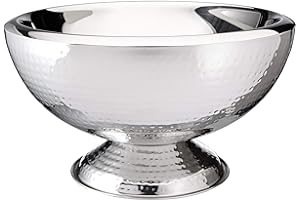 Elegance Stainless Steel Hammered Double-Walled Insulated Punch Bowl 17 Inch | 3 Gallon Footed Beverage Tub for Wine, Champag