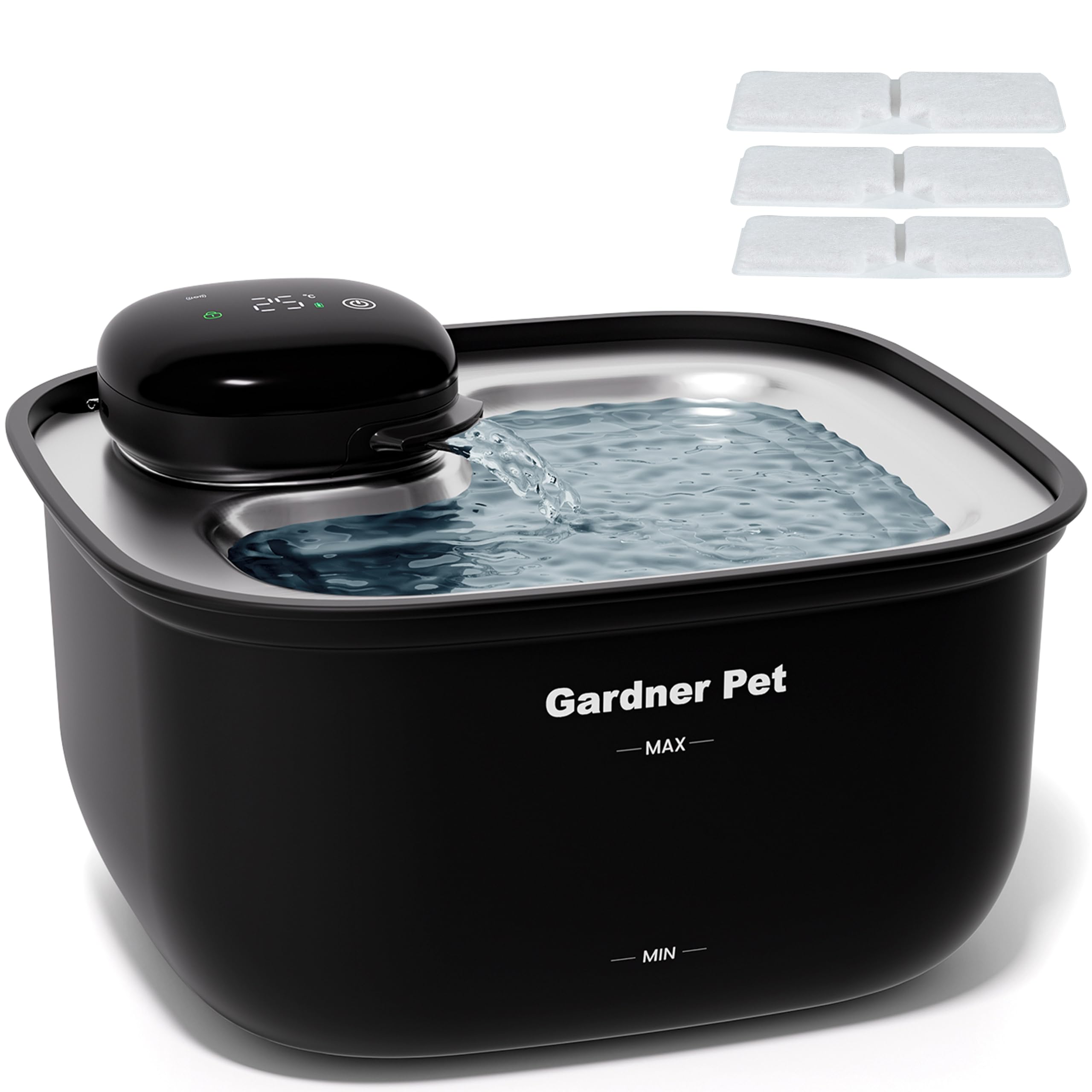 Photo 1 of Gardner Pet Wireless Cat Water Fountain Stainless Steel Tray, 3.78L Cat Fountain Battery Operated, Cordless Pet Water Fountain for Cats & Dogs with Motion Sensor, Temperature Display - 1 Gallon