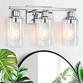 3 Light Vanity Light Fixtures, Polished Chrome Bathroom Wall Sconces, Modern Wall Lights with Clear Glass Shades, Bathroom Wa