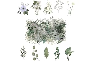 Obujopal 100 Pcs Daisy Camellia Stickers, White Flower Stickers for Scrapbooking Junk Journal Notebook Diary Planner Letter Envelope Water Bottle Phone Case Craft Decoration, 50 Patterns