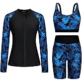 Arolina Womens Rash Guard Long Sleeve Swim Shirts Swimsuit 2026 Bathing Suit with Womens Swim Shorts & Two Pockets