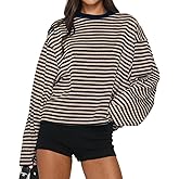 BAIGRAM Women Y2K Oversized Striped Tshirt Tops Fall Trendy Outfits 2025 Vintage Long Sleeve Crewneck Preppy Pullover Tee