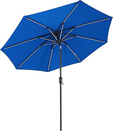 Amazon Com Sunnydaze Sunbrella Patio Umbrella With Solar Lights 9 Foot Tilting Outdoor Market Umbrella For Pool Deck Garden Porch Or Yard Led Light Bars And Sunbrella Material Pacific