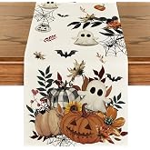 Artoid Mode 210 GSM Halloween Table Runner Home Party Decor 13x72 Inch | Pumpkin Ghost Leaves Spider Web, Seasonal Kitchen Dining Table Decoration