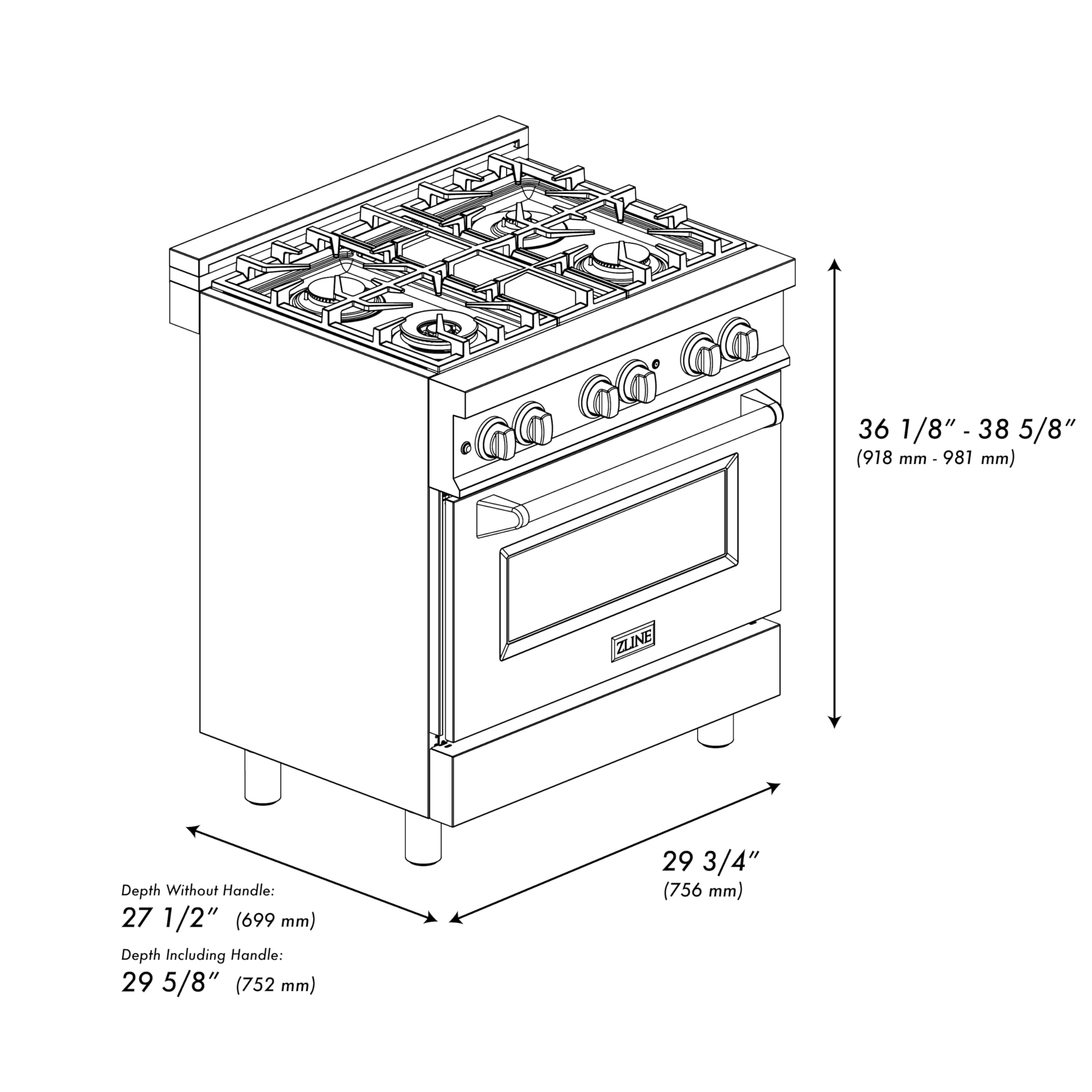 ZLINE 30 in. 4.0 cu. ft. Legacy Dual Fuel Range with 4 Burner Gas Cooktop and Electric Convection Oven in Stainless Steel and White Matte Door (RA-WM-30)