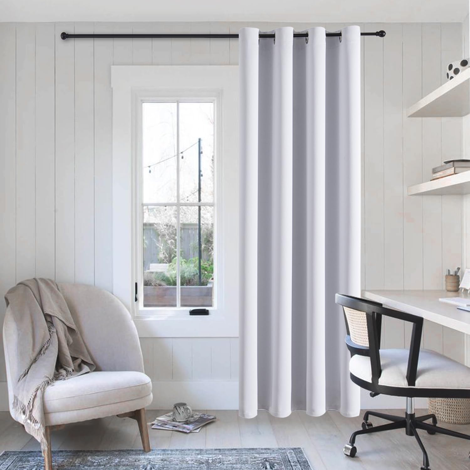 ChrisDowa Blackout Curtains 120 Inches Long for Living Room, Grommet Thermal Insulated Room Darkening Curtains for Bedroom (1 Panel Set, Greyish White, 52W x 120L) Image