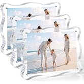 MSNATURALLY 5x7 Acrylic Magnetic Picture Frames 3 Pack, Clear Wavy Photo Frames for Desktop, Double Sided Transparent Magnetic Frames for Home Office Display Deco
