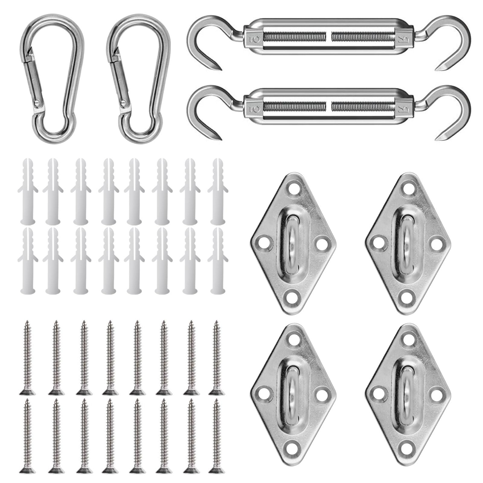 AUMAYCO Awning Attachment Set 40Pcs, Heavy Duty Sun Shade Sail Stainless Steel Hardware Kit for Garden Yard Triangle and Square, Rectangle, Sun Shade Sail Fixing Accessories