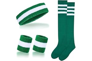Haakong Striped Sweatbands Set Sports Headband and Wristbands Sweatbands Striped Sweatband Set for Men and Women