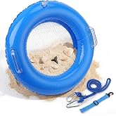 Double Sifting Mesh Shark Tooth Sifter for Beach Accessories Must Haves | Inflatable Floating Sand Sifter for the Beach, with Comfortable Grip, Shelling Tools for Treasure Hunting &amp; Shark Teeth, Blue