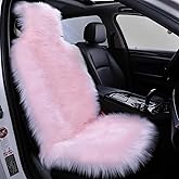 FLMAIPU Faux Sheepskin Car Seat Cover-Fluffy Fuzzy Soft Auto Seat Cushion for Automotive Universal Fits Most Car SUV Truck Minivan, Women 1pc (Pink)