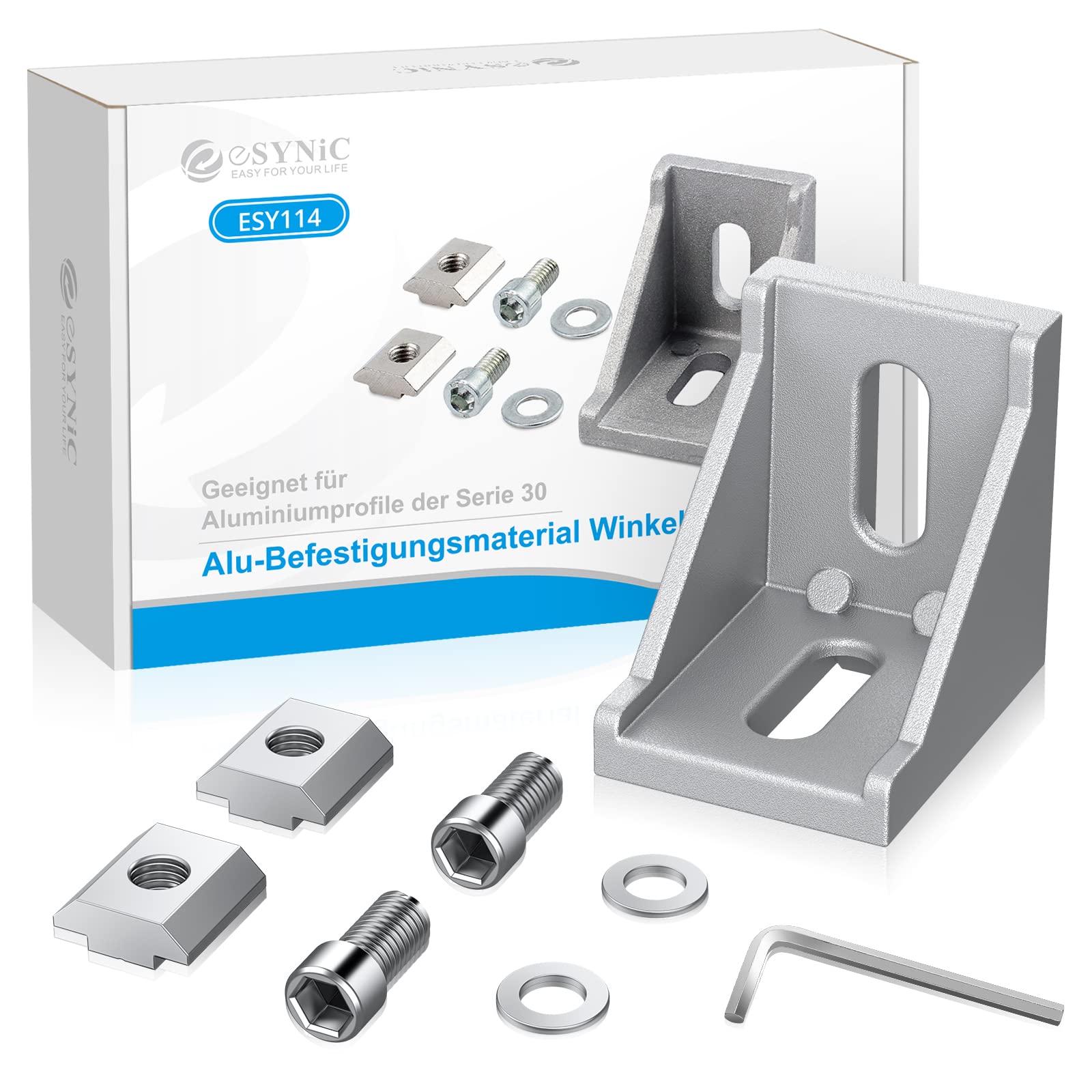 eSynic Pack of 10 Angle Mounting Mounting Material 30 x 30 Nut 8 Grid Struts Aluminium Profile