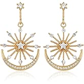 Coadipress Sun Moon Stars Drop Dangle Earrings for Women Rhinestone Punk Earrings Bohemian Statement Earrings Asymmetrical Celestial Jewelry Gift