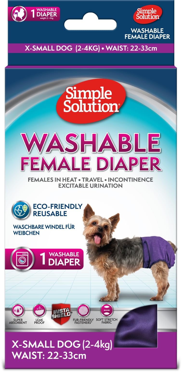 Simple Solution Washable Re-usable Female Dog Diapers, Absorbent with Leak Proof Fit for Excitable Urination, females in heat or Incontinence - 1 x XS Dog Diaper