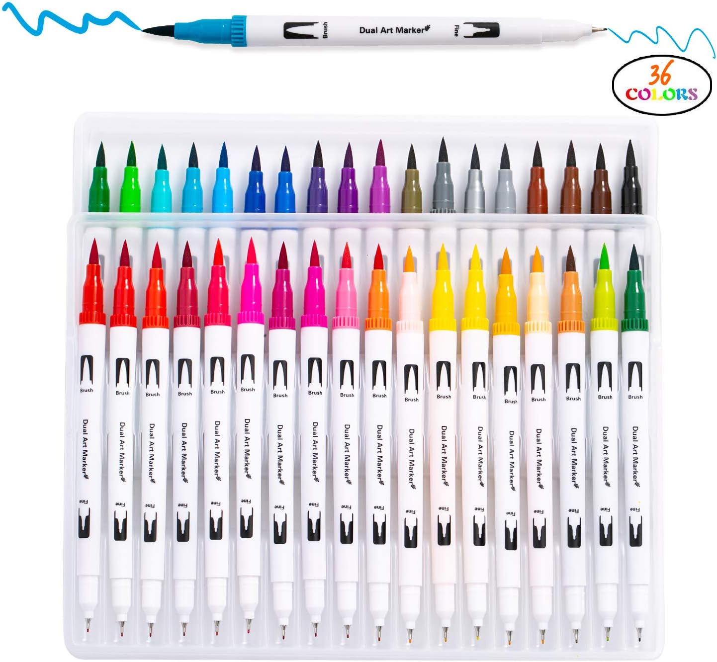 Watercolour Brush Pen Set Dual Tip Art Marker Fineliners Pen Soft Flexible Brush Tip Pens Water Color Drawing Pens Felt Tip Pens for Children and Adult (36colors)