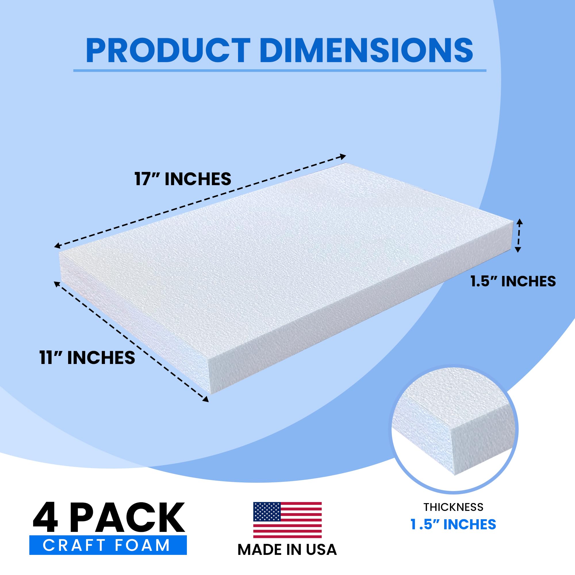 Prestige Foam Craft Foam Sheets 4 Pack - 11x17x1.5 - Made in USA - Foam Sheets for Floral Arrangements, Crafting, Modeling, Art Projects, Sculpting, and DIY Projects