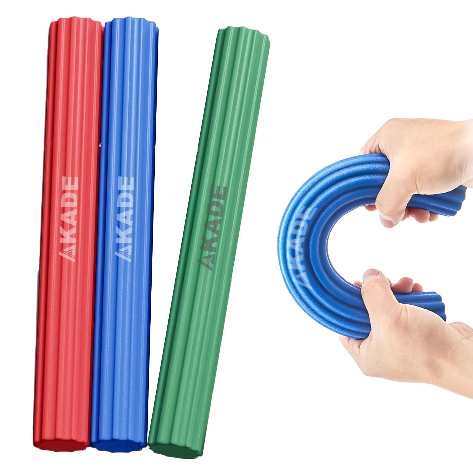 AKADE Flex Resistance Bar for Physical Therapy, Tennis & Golfers Elbow Treatment Support for Man & Women, Pain Relief Twist Exercise Training (3 Piece Set - Red Green Blue)