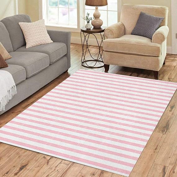 Amazon.com: Houlor Area Rug 2' X 3' Pink and White Ticking Beautiful