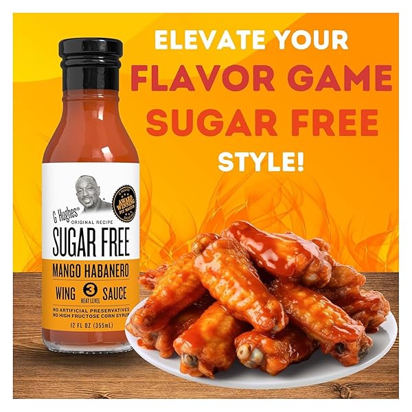 G HUGHES SUGAR FREE, MANGO HABANERO WING SAUCE – GLUTEN FREE HOT SAUCE, SUGAR FREE SAUCES, HABANERO HOT SAUCE, BBQ SAUCES, NO HIGH FRUCTOSE, NO SUGAR – 12 OZ. (3-PACK)