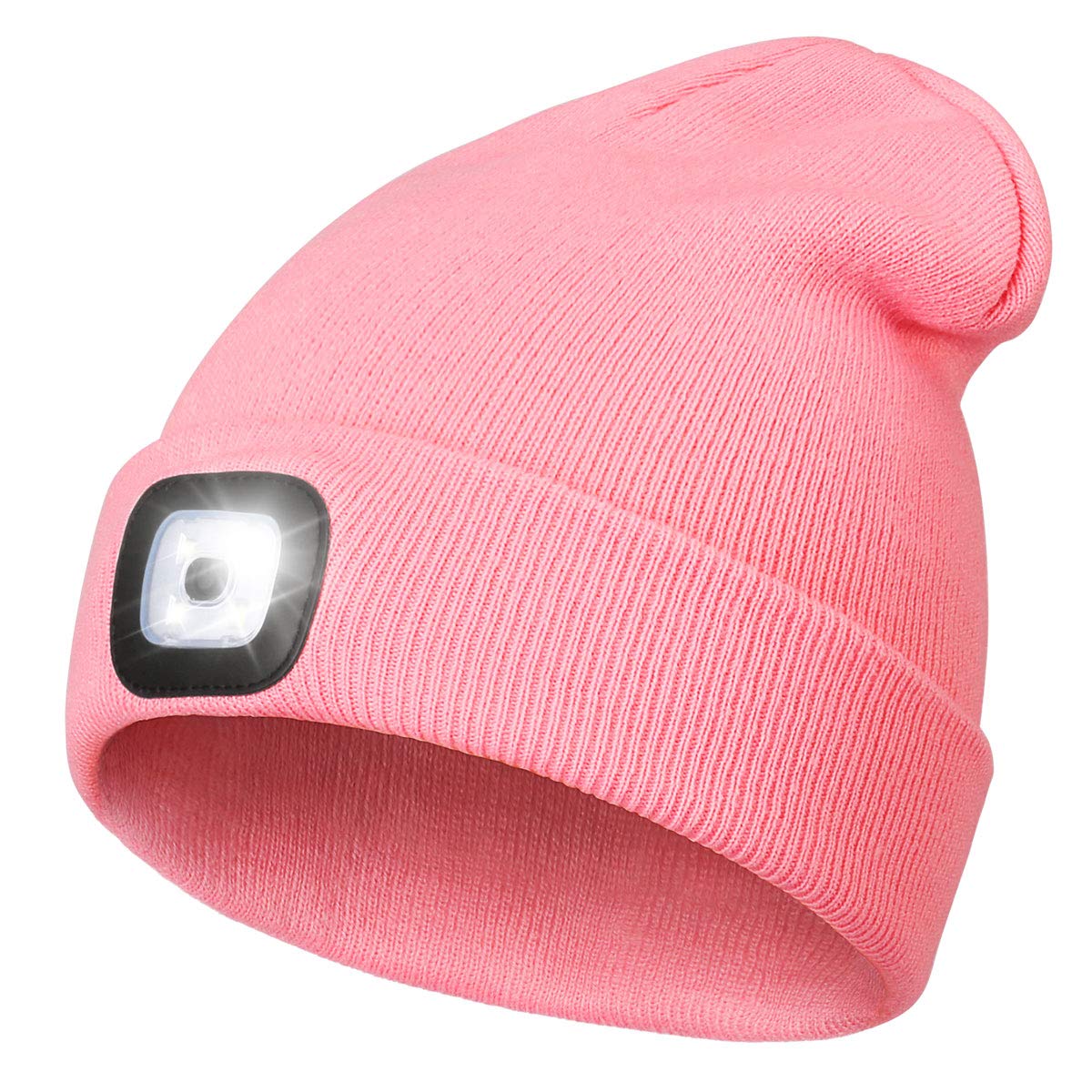 Rechargeable LED Lighted Beanie, Perfect Dad Gifts in Christmas, Stocking Fillers Cap with Light Hands Free Head Torch Unisex Winter Warm Knit Beanie Pink — image 1