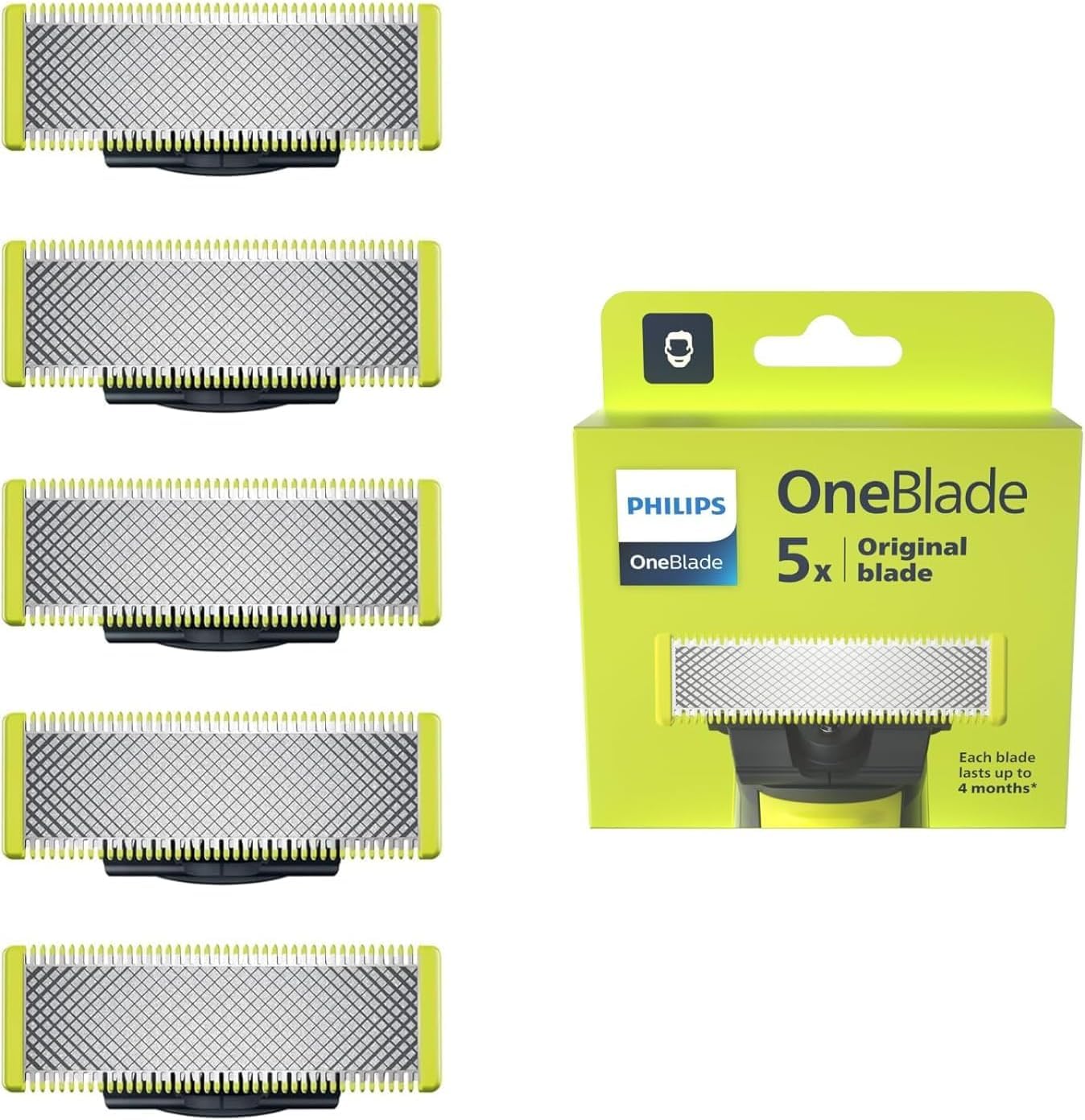 PHILIPS OneBlade 5 Stainless Steel Original Replacement Blades Compatible with all OneBlade Electric Razors (model QP250/50)