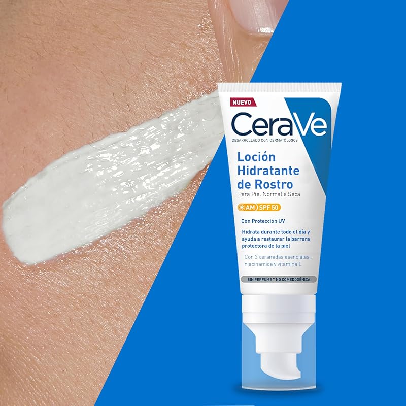 , Cerave Loción Hidratante Facial SPF 50, Crema hidratante día, 52 ml
