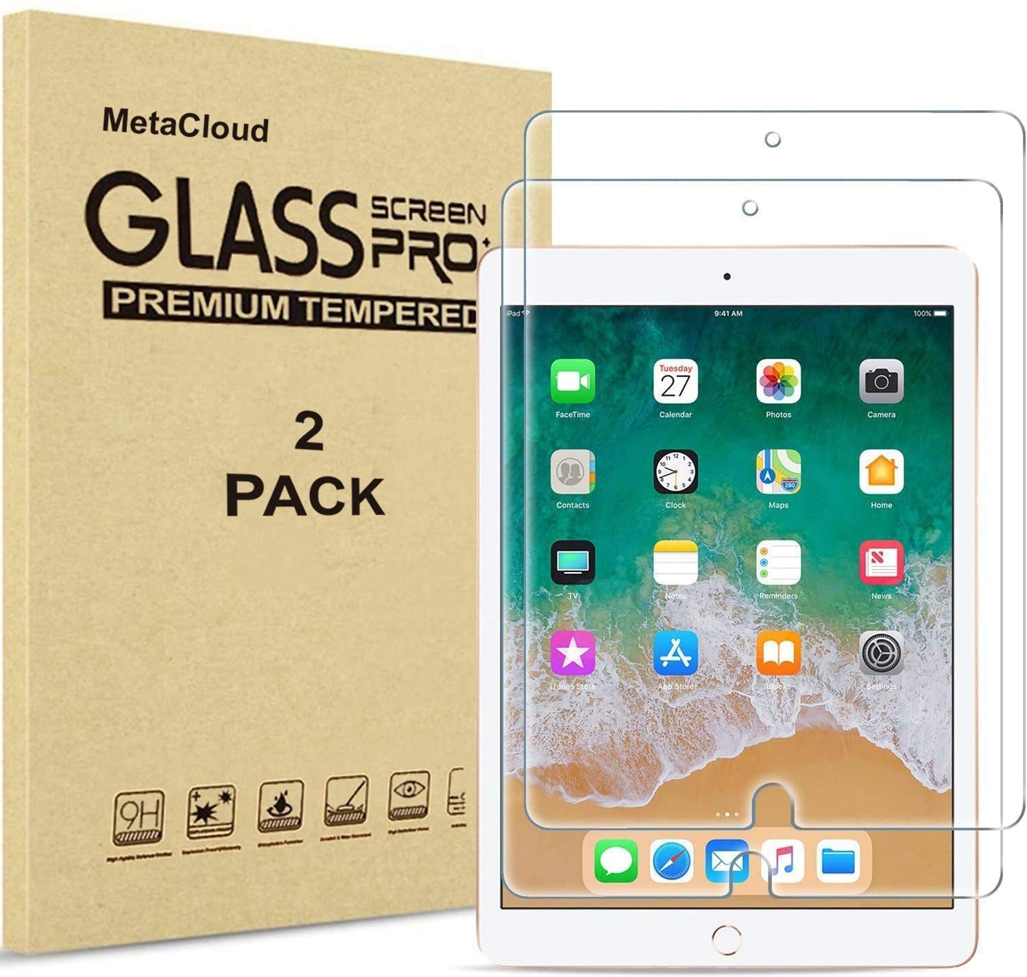 Screen Protector for iPad (9.7-Inch, 2018/2017 Model, 6th/5th Generation), iPad Air 1, iPad Air 2, iPad Pro 9.7-Inch, Tempered Glass Film [2 Pack]