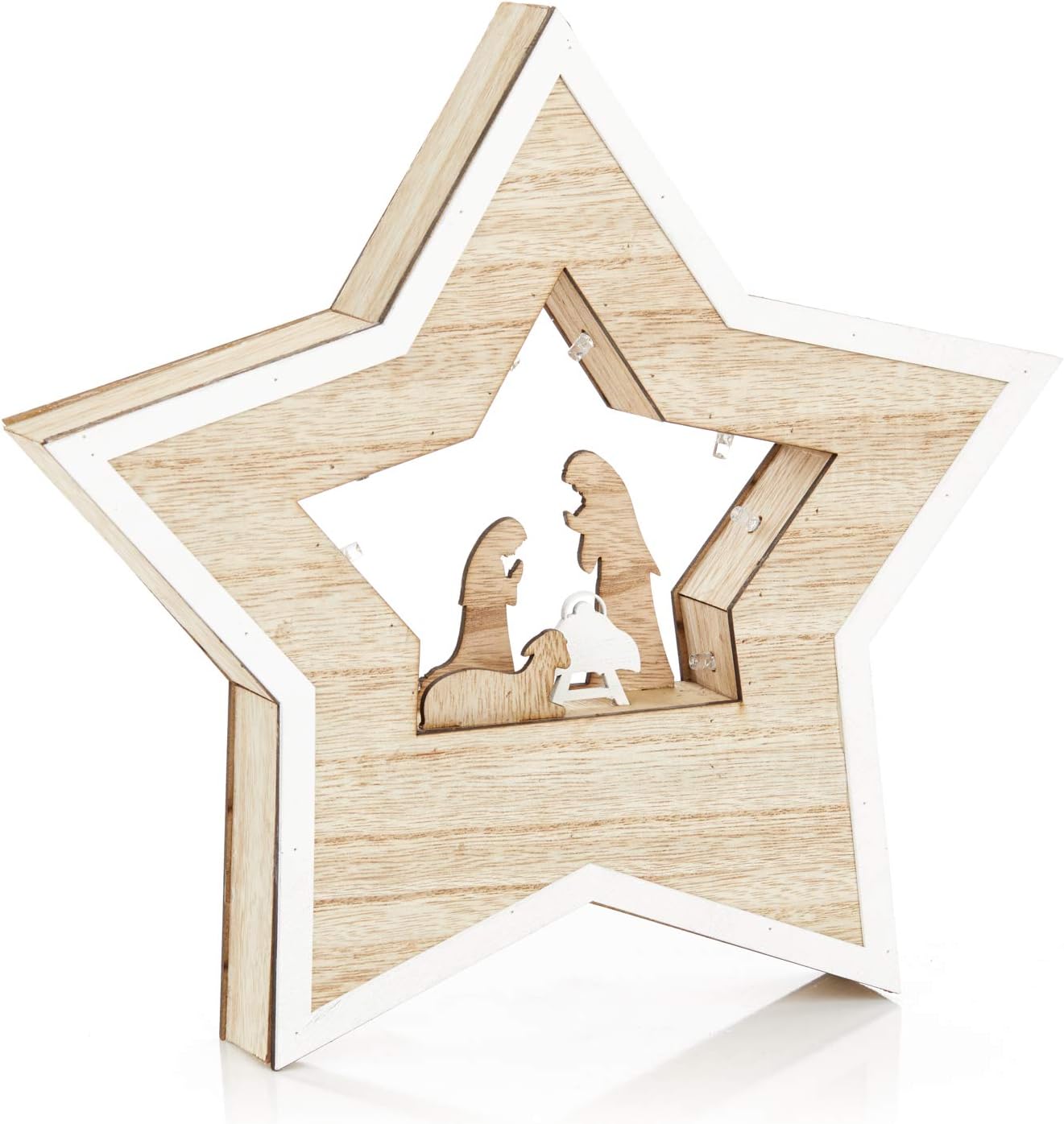 ReLive Decorative Expressions - 11x12 Light Up Decorative Wooden Sign Nativity in Star
