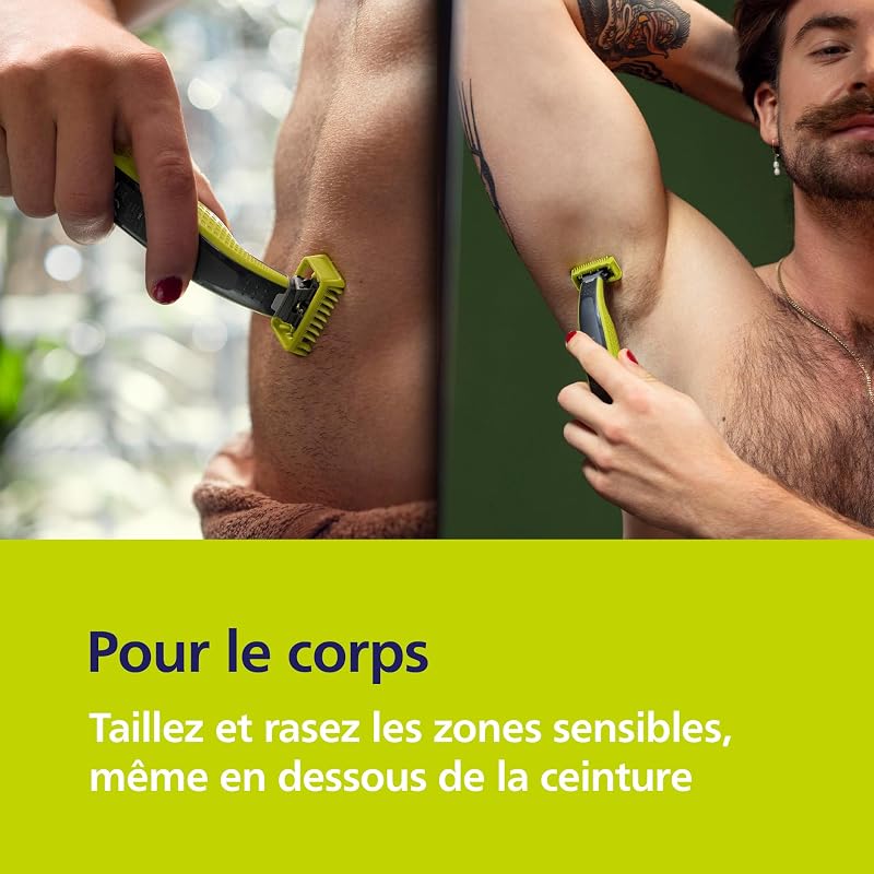 OneBlade 360 Authentique Visage + Corps - Tondeuse à barbe électrique, tondeuse corps et rasoir avec technologie de lame 360, 2 lames 360, 4 sabots barbe de 3 jours, 1 kit Corps, QP2834/31