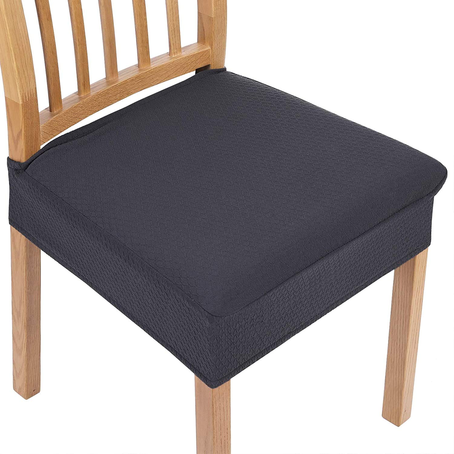smiry Dining Chair Seat Covers, Jacquard Dining Chair Seat Protectors, Set of 4, Dark Grey