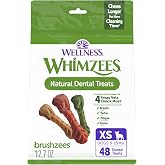 Whimzees Wellness Brushzees Natural Dog Dental Treat, VOHC Accepted Chews, Freshens Breath, Extra-Small Size, 12.7 oz Bag, 48 Count