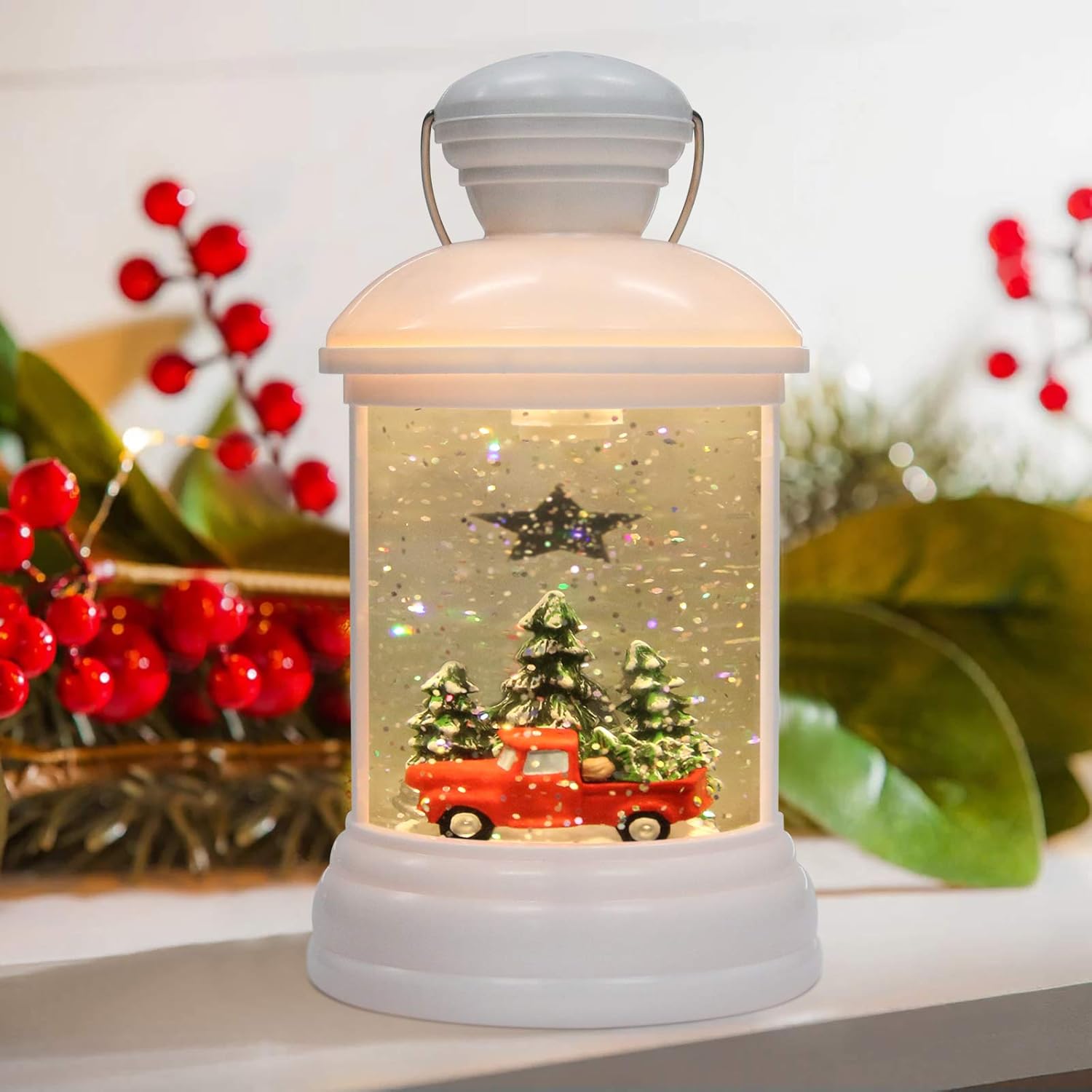 Musical Christmas Snow Globe Lanterns, Led Santa Claus Swirling Glitter