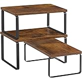 SONGMICS Cabinet Organizer Shelf, Set of 3 Kitchen Counter Shelves, Kitchen Storage, Spice Rack, Stackable, Expandable, Rustic Brown and Matte Black UKCS220K02