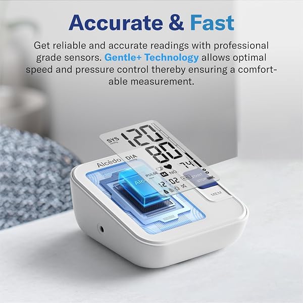 ALCEDO BLOOD PRESSURE MONITOR FOR HOME USE, AUTOMATIC DIGITAL BP MACHINE WITH LARGE CUFF FOR UPPER ARM, LCD SCREEN, 2X120 MEMORY, TALKING FUNCTION