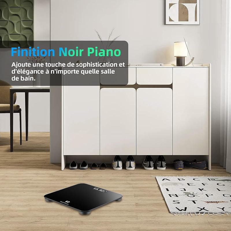 Balance Pese Personne Électronique, Pese Personnes de Haute Précision avec Affichage par LCD, Design Fin, poids Max. 180 kg/ 400lb Noir