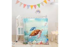 Datura home Crib Bedding Set,3pcs Nursery Crib Bedding with Comforter Crib Sheet & Crib Skirt,Brown Blue Turtle Marine Life Nursery Bedding for Baby Boys and Girls(Turtle2)