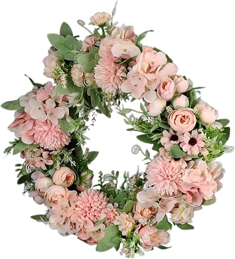 Amazon Xigeapg 人工牡丹フラワーリース 15 7インチ フラワードアリース グリーンリーフスプリングリース付き フロントドアウェディングウォール家装飾用 造花 オンライン通販