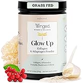 Winged Wellness Glow Up, Collagen Powder for Women - Hair, Skin & Nails Beauty Supplement with Grass-Fed Hydrolyzed Collagen Peptides Adaptogens, Vitamin C & Biotin - 25 Servings, Unflavored