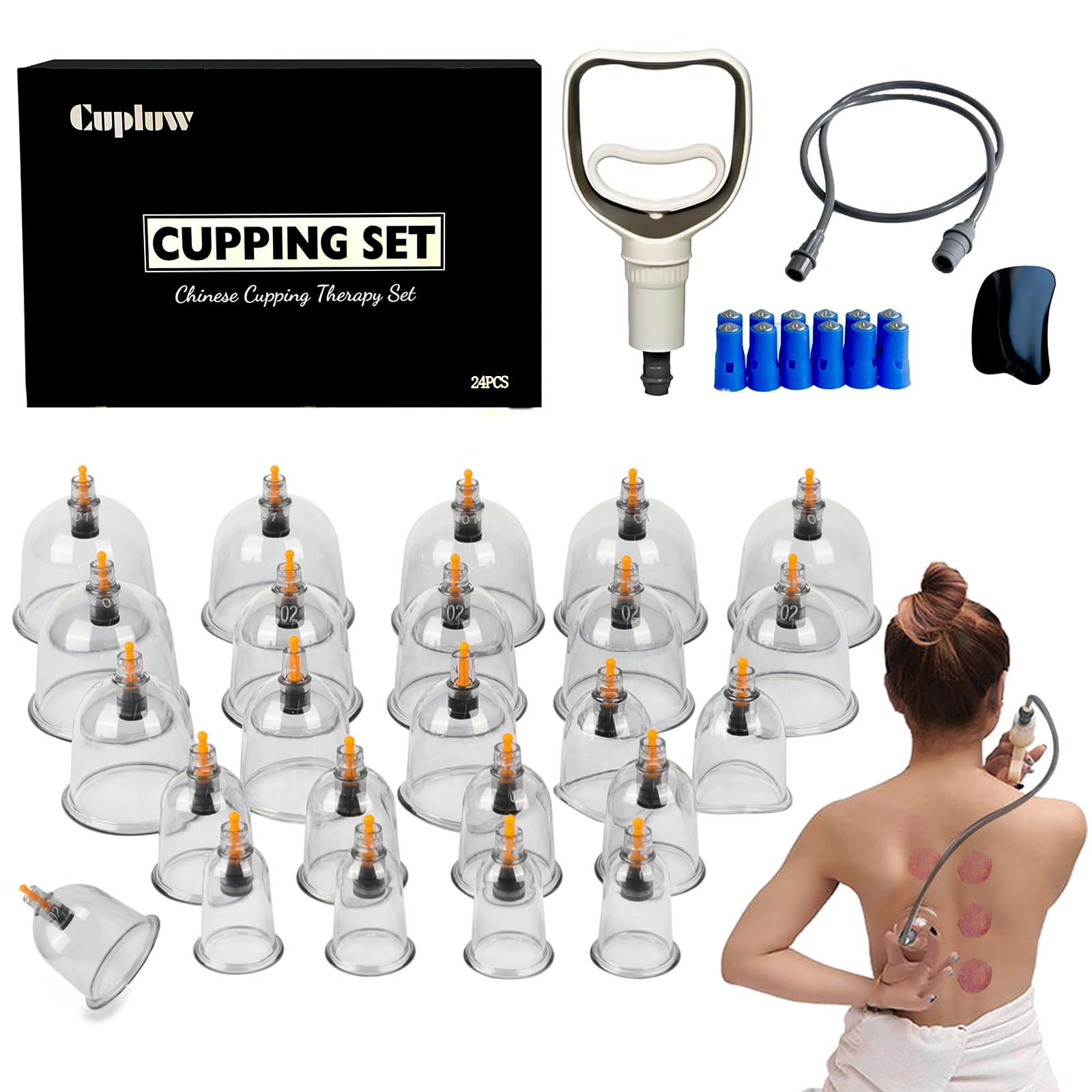 Photo 1 of Cupluw Cupping Set, 24 Cups Cupping Kit for Massage Therapy, Chinese Cupping Therapy Set with Magnetics, Professional Vacuum Cupping Set for Cellulite Reduction Muscle Pain Relief with Manual Pump